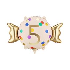 Balon Foliowy Cukierek Cyfra 5 Beżowo-Złoty 61x37 cm