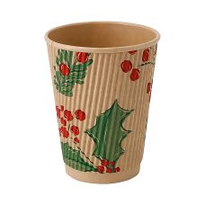 Kubek papierowy karbowany kraft z dyspersją wzór Christmas 350 ml śr. 90 mm 25 szt.