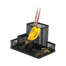 Przybornik na biurko Q-CONNECT Office Set metalowy z 4 komorami czarny