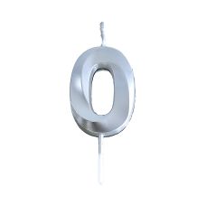 Świeczka urodzinowa cyfra 0 srebrna 4,8 cm PARTY GO