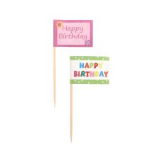 Wykałaczki bankietowe Happy Birthday dekoracyjne 8 cm, 20 szt.