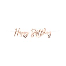 Baner Dekoracyjny Happy Birthday Różowe Złoto Papier Lustrzany 16,5x62cm