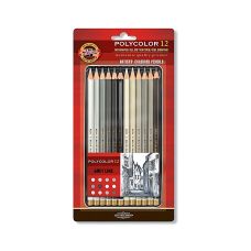 Kredki Ołówkowe KOH-I-NOOR POLYCOLOR Zestaw 12 Szarych Odcieni w Kasetce