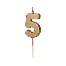 Świeczka Urodzinowa Cyferka 5 Złota 4.5 cm