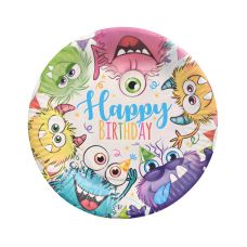 Talerz papierowy okrągły dwuwarstwowy z wzorem Funny Monsters średnica 23 cm 10 sztuk