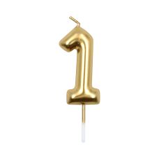Świeczka urodzinowa cyfra 1 złota 6 cm PARTY GO