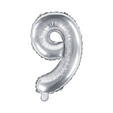 Balon Foliowy Cyfra 9 Srebrny 35 cm Do Powietrza