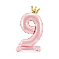 Stojący balon foliowy cyfra "9" jasny różowy 84 cm