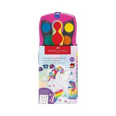 Farby Akwarelowe Faber-Castell Connector 12 Kolorów z Brokatem i Naklejkami Różowa Kasetka