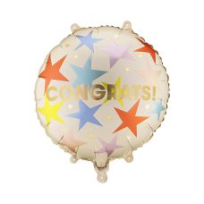 Balon Foliowy Pastylka "Congrats" Beżowy z Gwiazdkami 35x35 cm