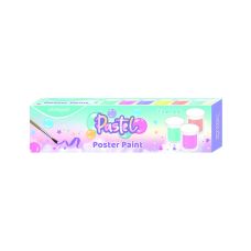 Farby plakatowe KEYROAD pastelowe, 6 kolorów, 22ml, pędzelek w zestawie