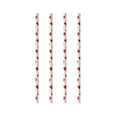 Słomki papierowe Heart wzór serduszka 6x200 mm białe 100 sztuk opakowanie