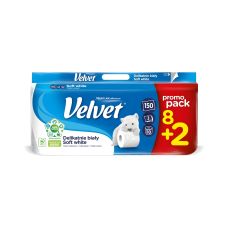 Papier toaletowy celulozowy VELVET Delikatnie Biały 3-warstwowy 150 listków 8+2 sztuki biały