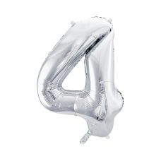 Balon Foliowy Cyfra 4 Srebrny 86cm do Powietrza i Helu