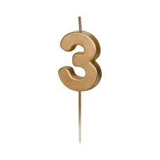 Świeczka Urodzinowa Cyferka 3 Złota 4.5 cm
