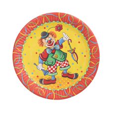 Talerz papierowy okrągły z wzorem Clown 23 cm 50 sztuk do gastronomii