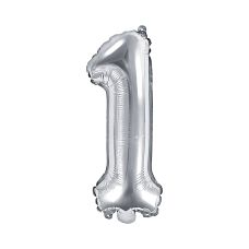 Balon Foliowy Cyfra 1 Srebrny Metalizowany 35cm do Powietrza