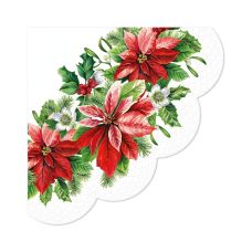 Serwetki papierowe okrągłe 3-warstwowe wzór Poinsettia 32 cm 12 szt