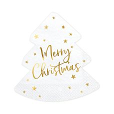 Serwetki Papierowe Choinka Merry Christmas Białe Złoty Nadruk 16x16,5 cm 20 sztuk