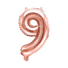 Balon Foliowy Cyfra 9 Różowe Złoto 35 cm do Powietrza