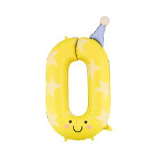 Balon Foliowy Cyfra 0 Żółty 86cm z Czapeczką do Powietrza i Helu