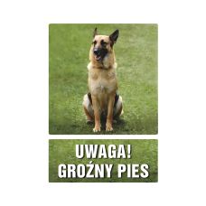 Znak ostrzegawczy Uwaga groźny pies 148x210 mm na płycie PCV 1 mm