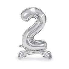 Stojący Balon Foliowy Cyfra "2" Srebrny 70cm