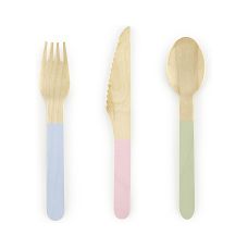 Sztućce Drewniane Pastelove Mix Kolorów 16cm Zestaw 18 Sztuk
