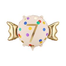 Balon Foliowy Cukierek Cyfra 7 Beżowo-Złoty 61x37 cm