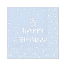 Serwetki papierowe 3-warstwowe Birthday Blue 1/4 składane 33 x 33 cm 20 sztuk