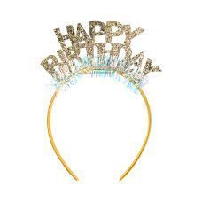 Opaska Happy Birthday Złota z Frędzlami 14.5x19 cm