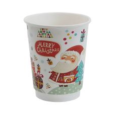 Kubek papierowy świąteczny dwuściankowy 300 ml biały z motywem zimowym 25 szt.