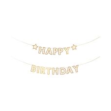 Baner Papierowy Happy Birthday Biało-Złoty 220x14.5 cm