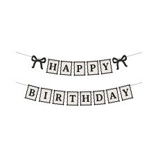 Baner urodzinowy Happy Birthday z Kokardkami, 100 cm, kremowo-czarny
