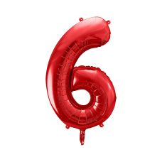 Balon Foliowy Cyfra 6 Czerwony Metalizowany 86cm