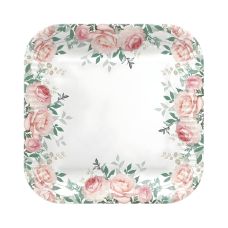 Talerz papierowy kwadratowy z wzorem Roses 23 x 23 cm 8 sztuk w opakowaniu