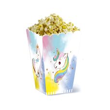 Pudełka na popcorn papierowe motyw jednorożec różowe 11,5x14,5 cm 6 sztuk