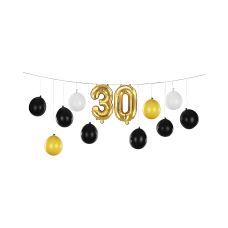 Girlanda Balonowa 3w1 na 30 Urodziny Czarno-Złoto-Biała Zestaw 260x32cm