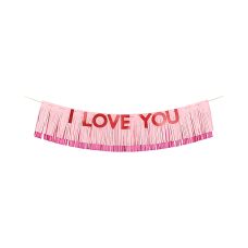 Baner Dekoracyjny "I Love You" Bibułowe Frędzle Czerwone Litery 150x30 cm