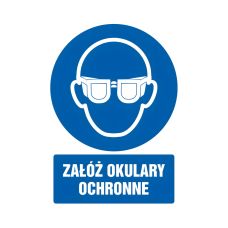 Znak bezpieczeństwa 'Załóż okulary ochronne' 105x148 mm PCV 1 mm nieświecący