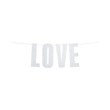 Baner Dekoracyjny Love Srebrny Brokatowy 21x55cm