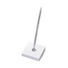 Stojak z Długopisem Srebrnym Biały Perłowy 8 x 8 x 16,5 cm