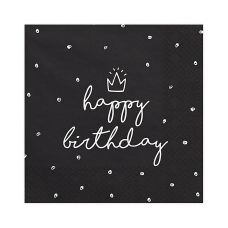 Serwetki Trójwarstwowe Happy Birthday 33x33 cm Czarno-Białe 20 szt.