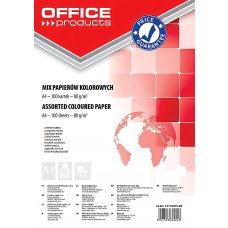 Papier kolorowy OFFICE PRODUCTS, A4, 100 arkuszy, 80gsm, mix kolorów