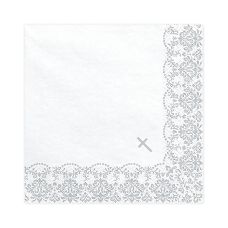 Serwetki Papierowe Białe ze Srebrnym Ornamentem 33x33 cm (20 sztuk)