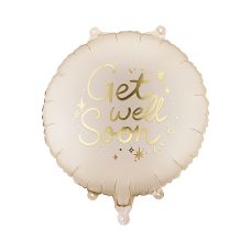Balon Foliowy Pastylka "Get Well Soon" Beżowy Złoty Napis 35x35 cm