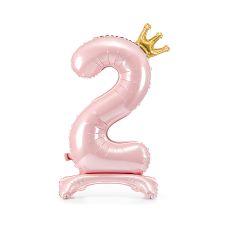 Balon Foliowy Stojący Cyfra 2 Jasnoróżowy z Koroną 84 cm