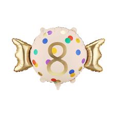 Balon Foliowy Cukierek Cyfra 8 Beżowo-Złoty 61x37 cm