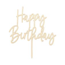 Topper Drewniany Happy Birthday Dekoracyjny na Tort 16.5cm