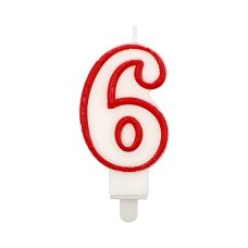 Świeczka urodzinowa cyfra 6 Party Go biało-czerwona wysokość 9 cm